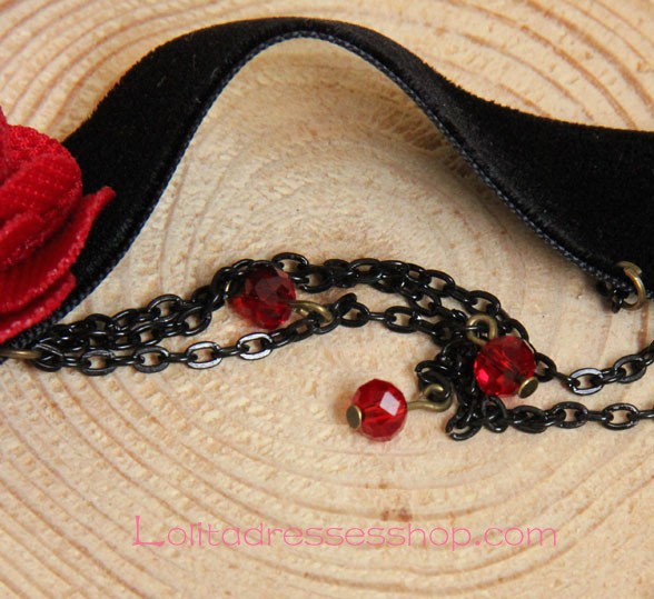 Vampire Gothic Rose Crystal Velvet Ribbon Lolita Necklace