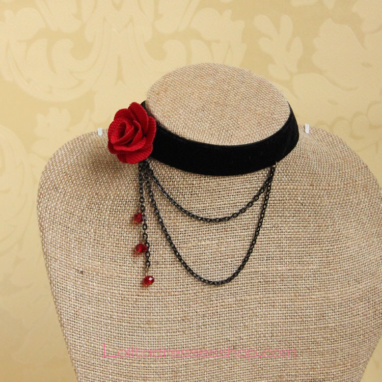 Vampire Gothic Rose Crystal Velvet Ribbon Lolita Necklace