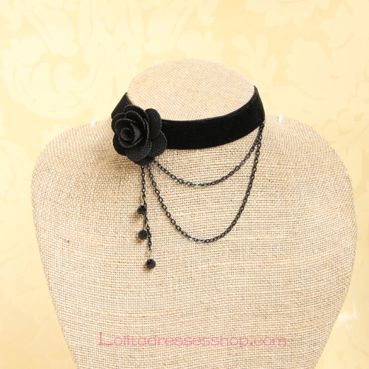 Gothic Flowers Fringed Velvet Rope Lolita Necklace