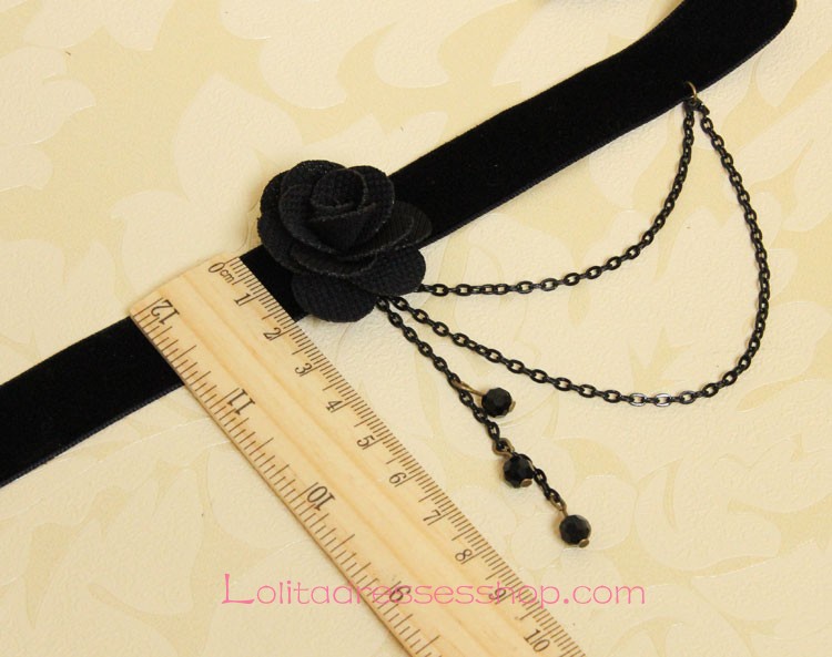 Gothic Flowers Fringed Velvet Rope Lolita Necklace