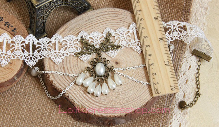 Sweet White Lace Pearls Lolita Necklace