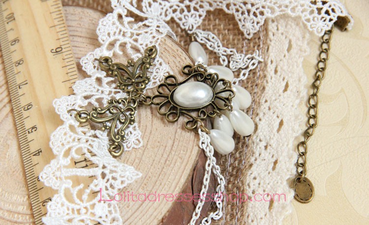 Sweet White Lace Pearls Lolita Necklace