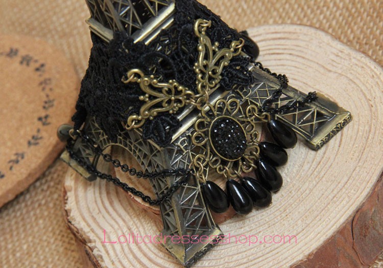 Elegant Black Lace Pearls Lolita Necklace