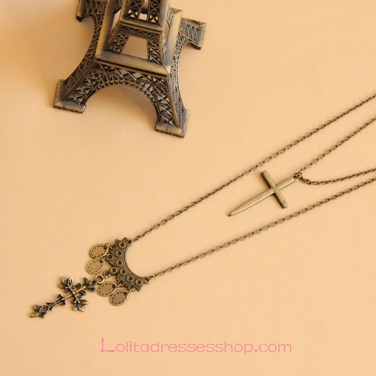 Sacred Bronzed Alloy Crucifix Lolita Sweater Chain