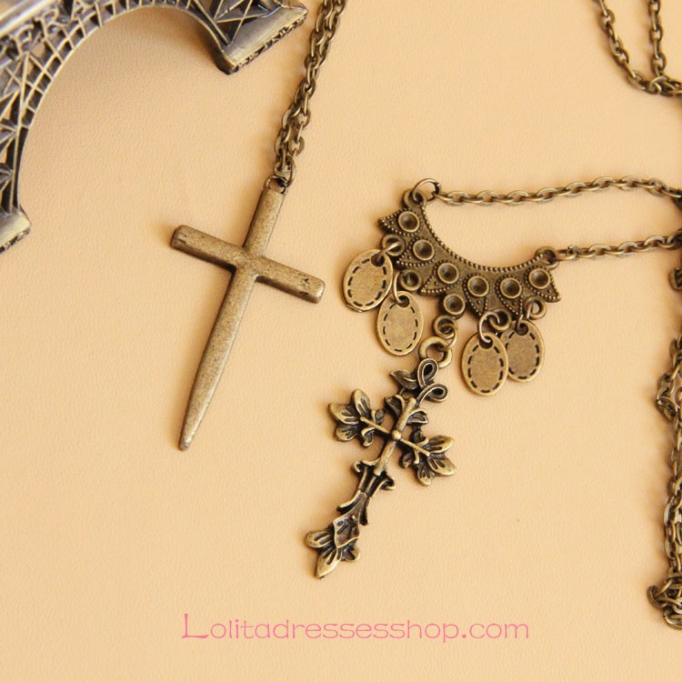 Sacred Bronzed Alloy Crucifix Lolita Sweater Chain