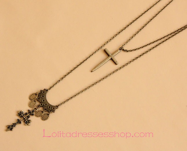 Sacred Bronzed Alloy Crucifix Lolita Sweater Chain