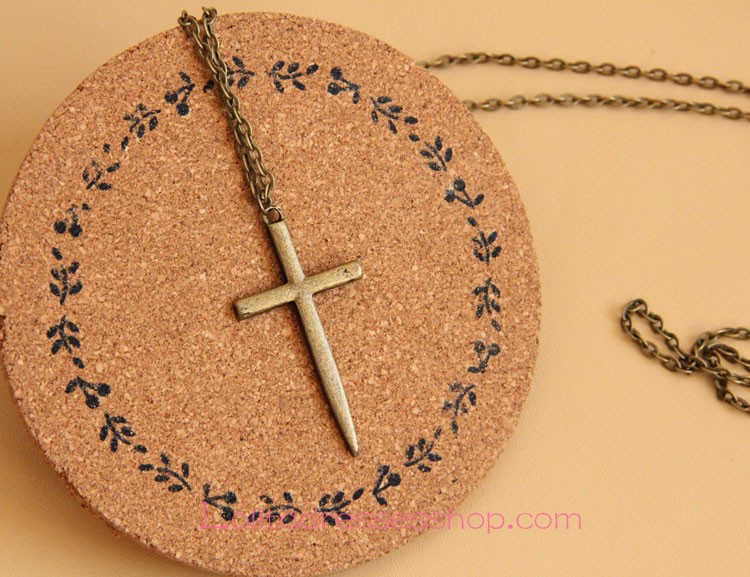 Sacred Bronzed Alloy Crucifix Lolita Sweater Chain