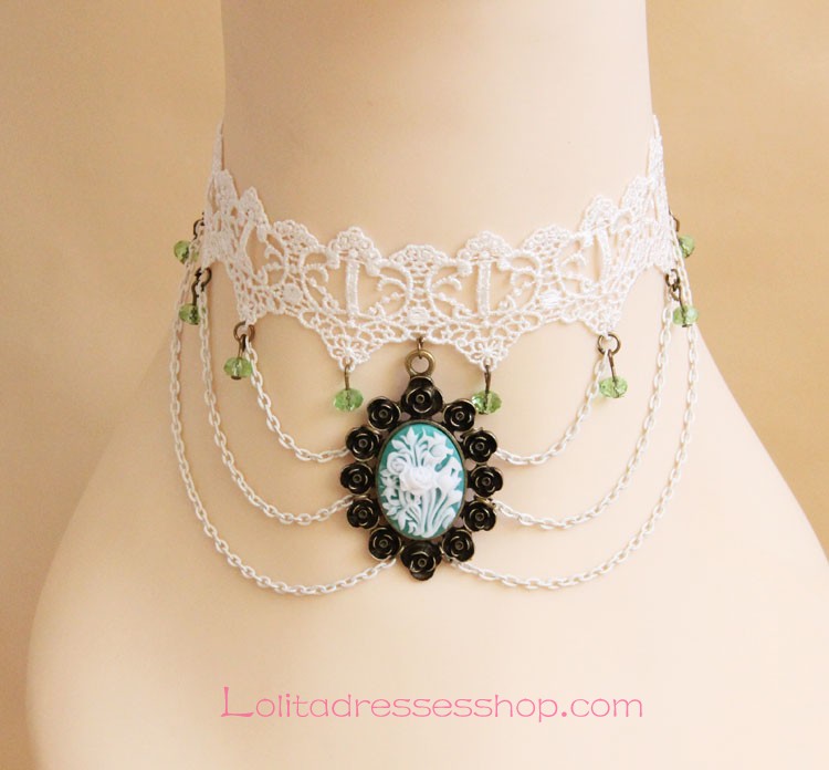 Sweet White Lace Knit Crystal Lolita Necklace