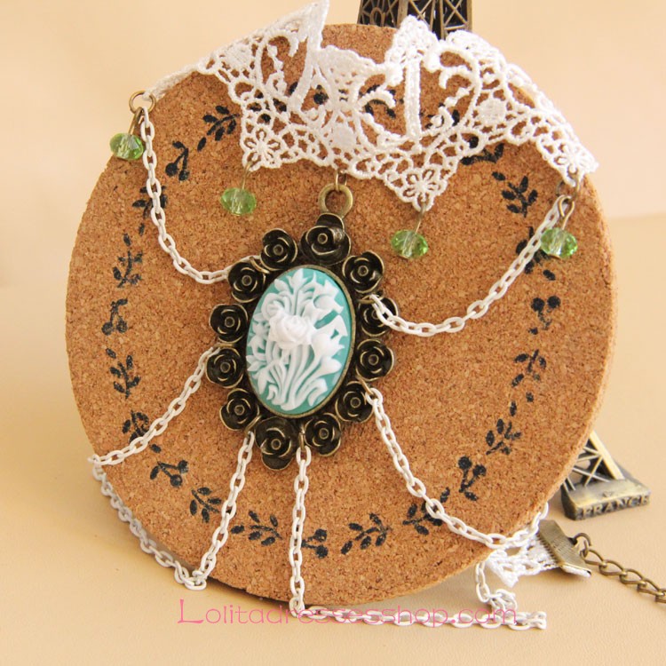 Sweet White Lace Knit Crystal Lolita Necklace