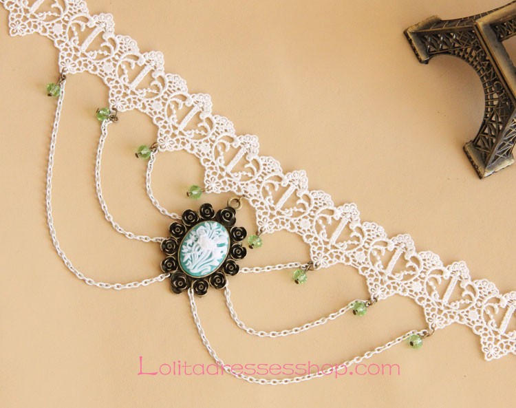 Sweet White Lace Knit Crystal Lolita Necklace