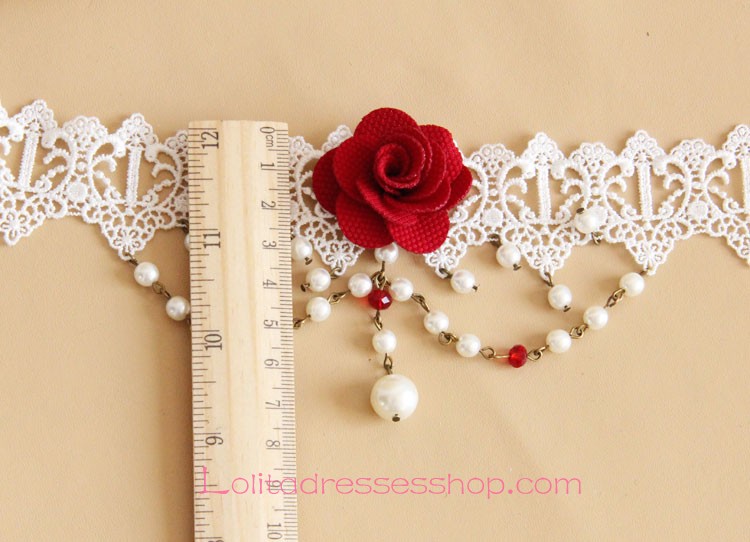 Sweet Bride White Lace Pearls Lolita Necklace