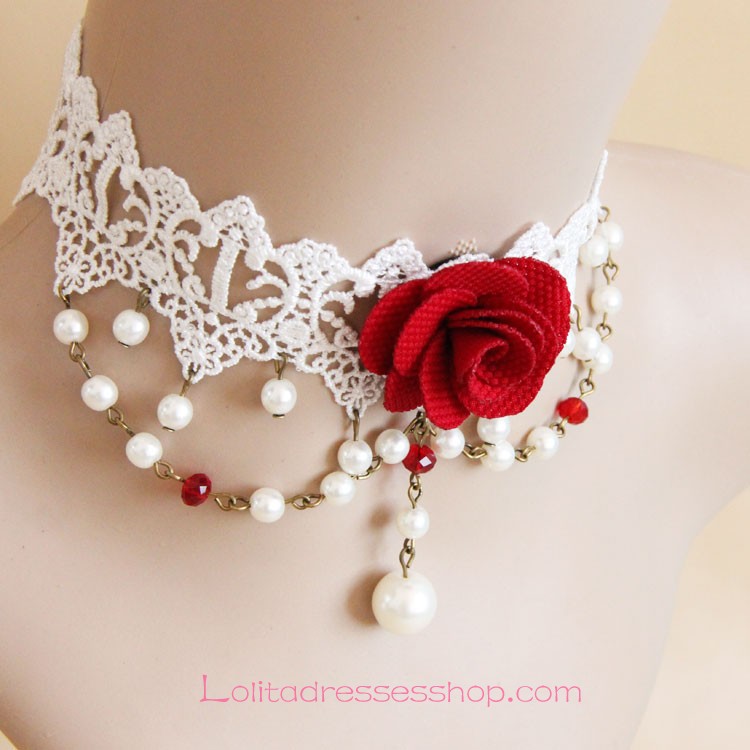 Sweet Bride White Lace Pearls Lolita Necklace