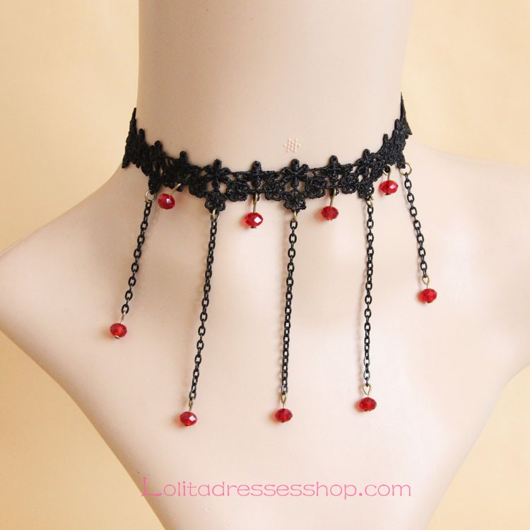 Simple Black Lace Fringed Crystal Lolita Necklace