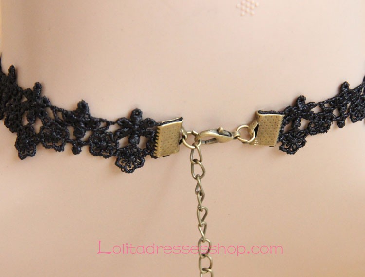 Simple Black Lace Fringed Crystal Lolita Necklace