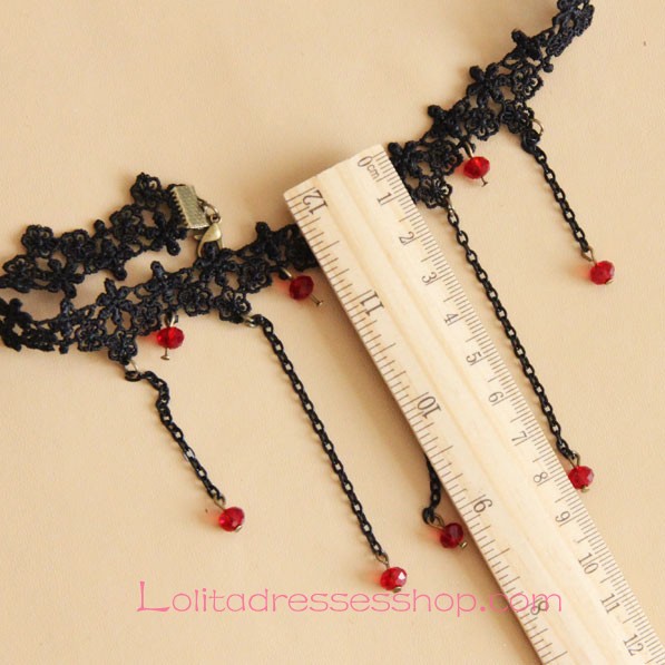 Simple Black Lace Fringed Crystal Lolita Necklace