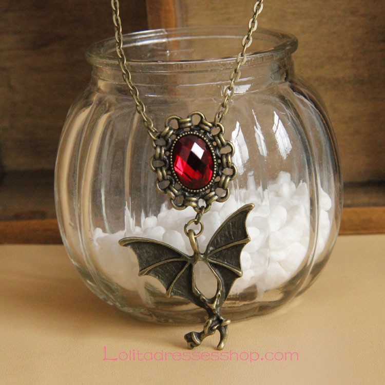 Gothic Bronze Alloy Bat with Red Diamond Lolita Necklace