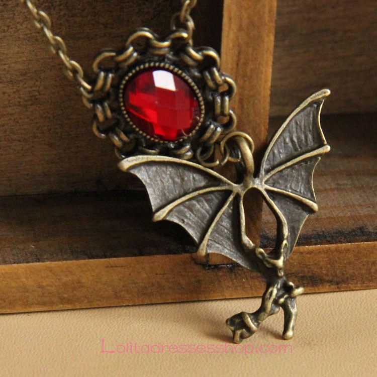 Gothic Bronze Alloy Bat with Red Diamond Lolita Necklace