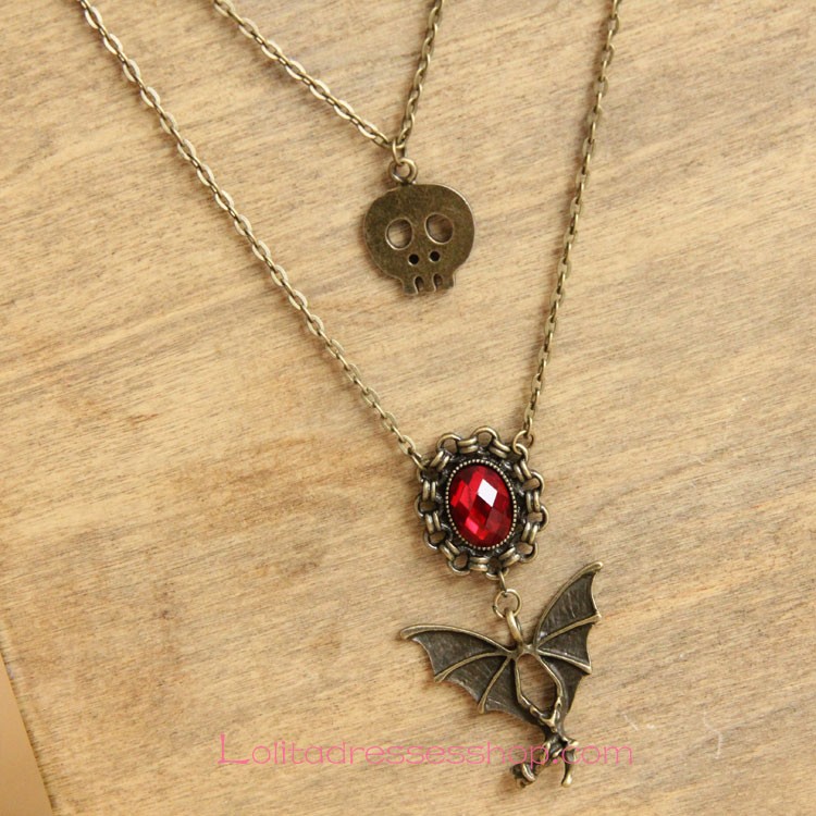 Gothic Bronze Alloy Bat with Red Diamond Lolita Necklace