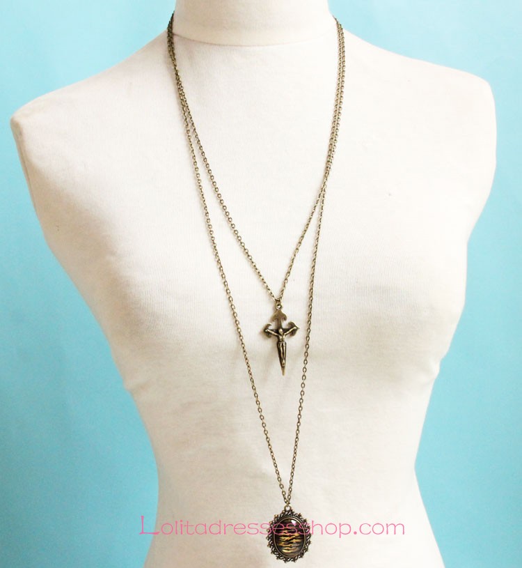 Vintage Jesus Sacred Bronze Crucifix Lolita Sweater Chain