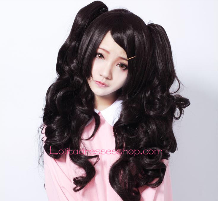 Lolita Gothic black long curly Maid Cute Cosplay Wig