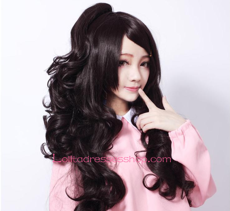 Lolita Gothic black long curly Maid Cute Cosplay Wig
