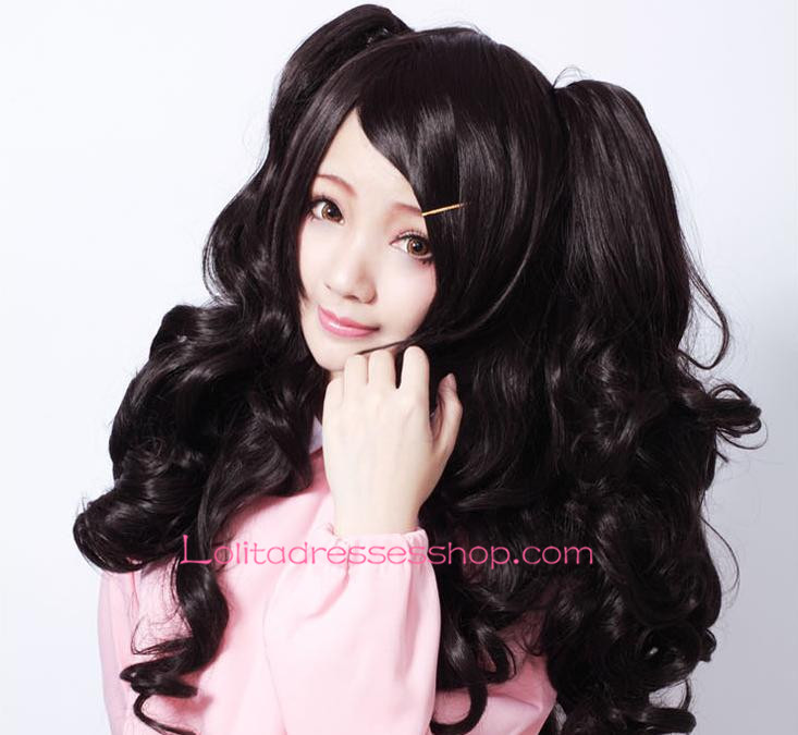 Lolita Gothic black long curly Maid Cute Cosplay Wig