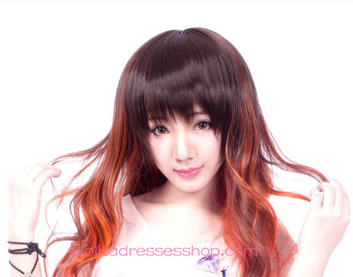 Lolita Brown and Orange Slightly Curled Cosplay Wig