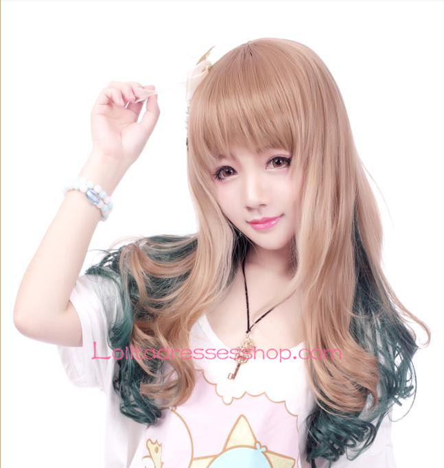 Lolita Gradient Light Brown with Dark Green Maid Cute Cosplay Wig