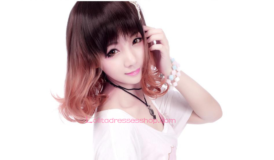 Lolita Light Brown Short Slightly Curly Maid Cute Cosplay Wig