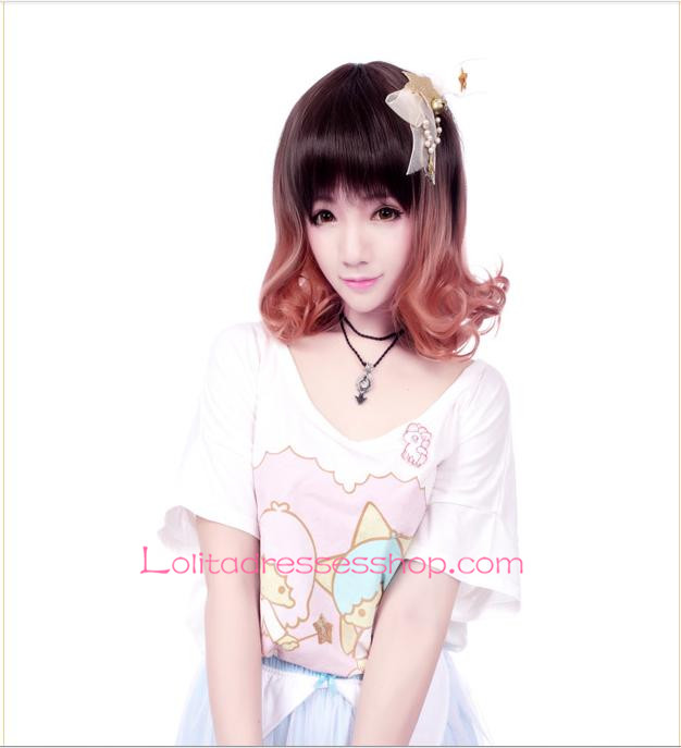 Lolita Light Brown Short Slightly Curly Maid Cute Cosplay Wig