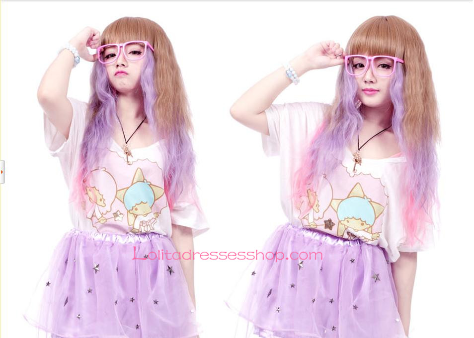 Lolita Brown Purple Gradient Slightly Curly Cosplay Wig