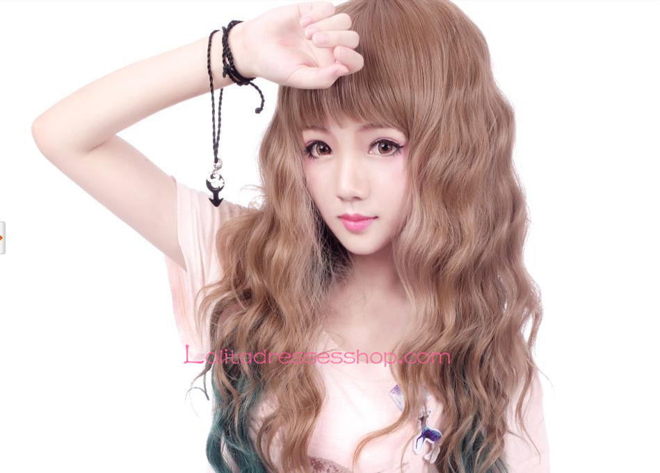 Lolita Small Fresh Brown and Dark Green Mixed Cosplay Wig