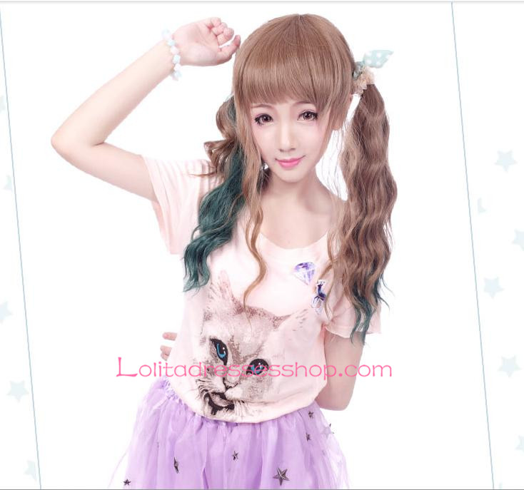 Lolita Small Fresh Brown and Dark Green Mixed Cosplay Wig