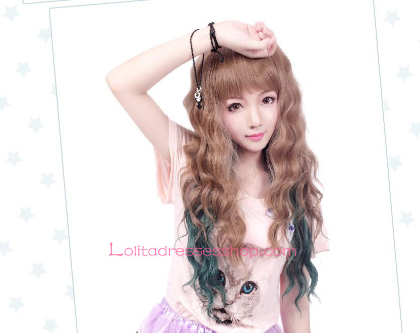 Lolita Small Fresh Brown and Dark Green Mixed Cosplay Wig