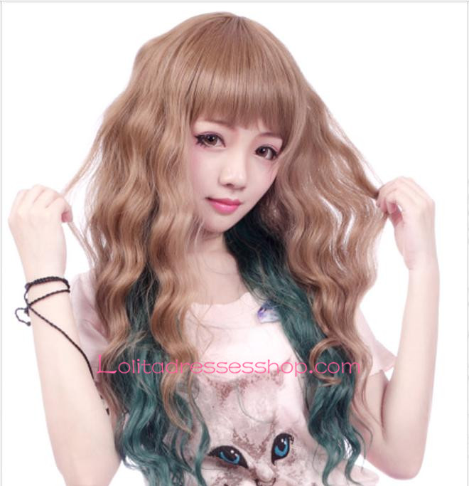 Lolita Small Fresh Brown and Dark Green Mixed Cosplay Wig