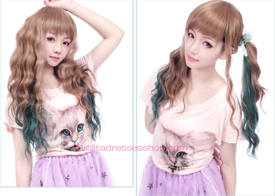 Lolita Small Fresh Brown and Dark Green Mixed Cosplay Wig