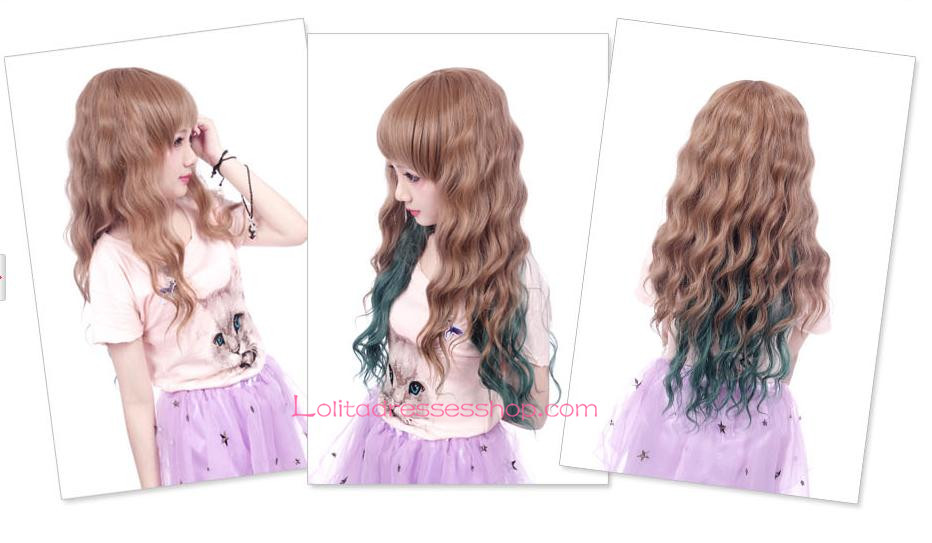 Lolita Small Fresh Brown and Dark Green Mixed Cosplay Wig