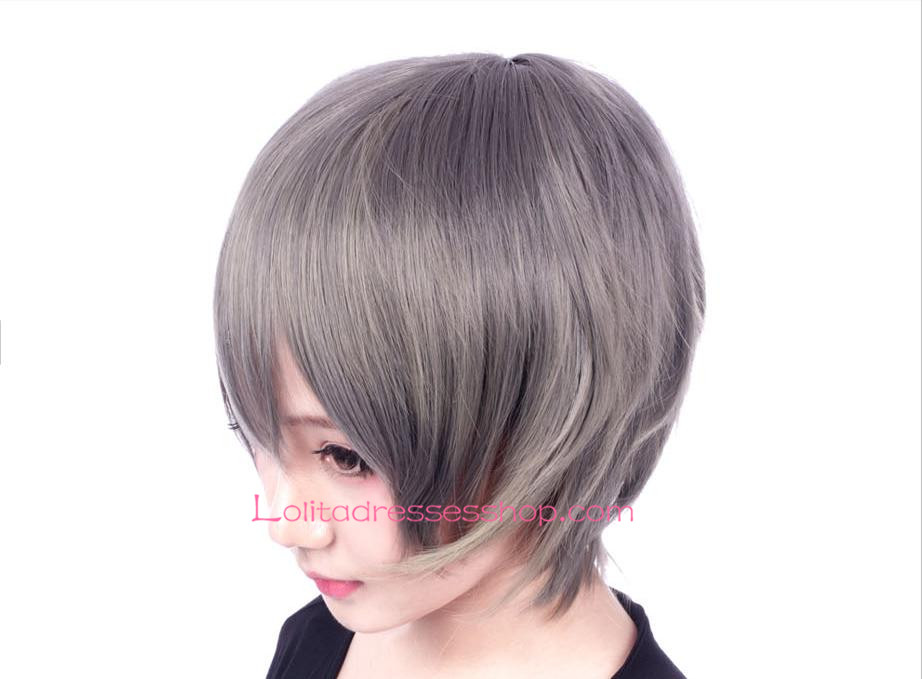 Lolita Grey Straight hair Maid Cute Cosplay Wig