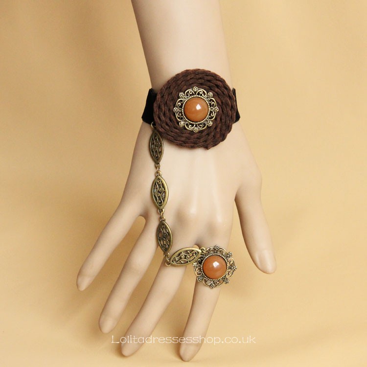 National Style Vintage Wool Flower Metal Chain Lolita Bracelet