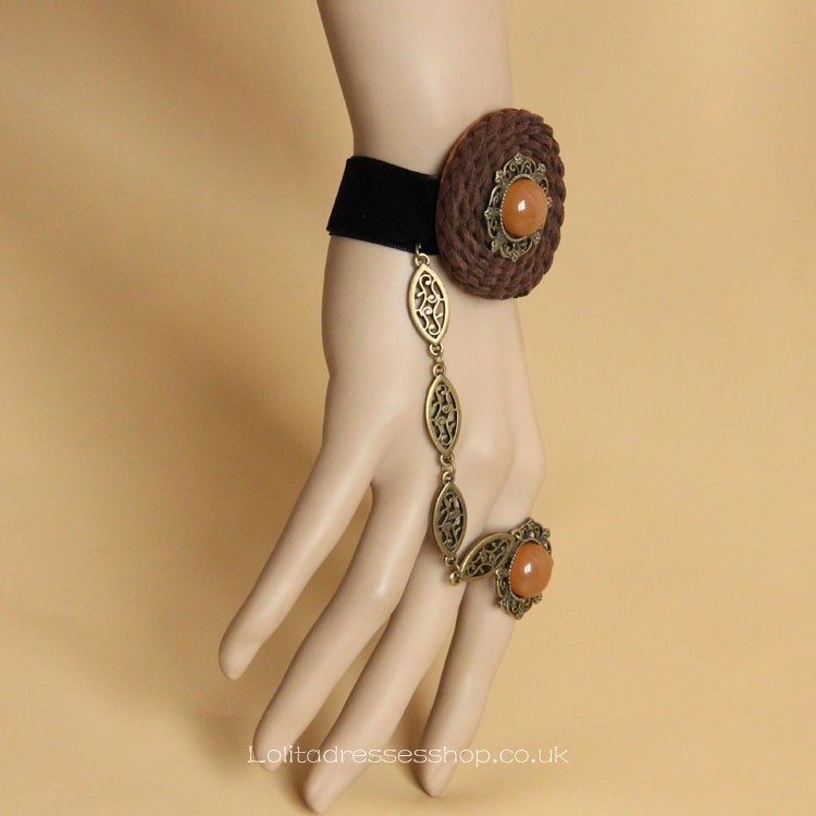 National Style Vintage Wool Flower Metal Chain Lolita Bracelet