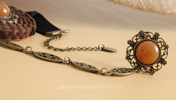 National Style Vintage Wool Flower Metal Chain Lolita Bracelet