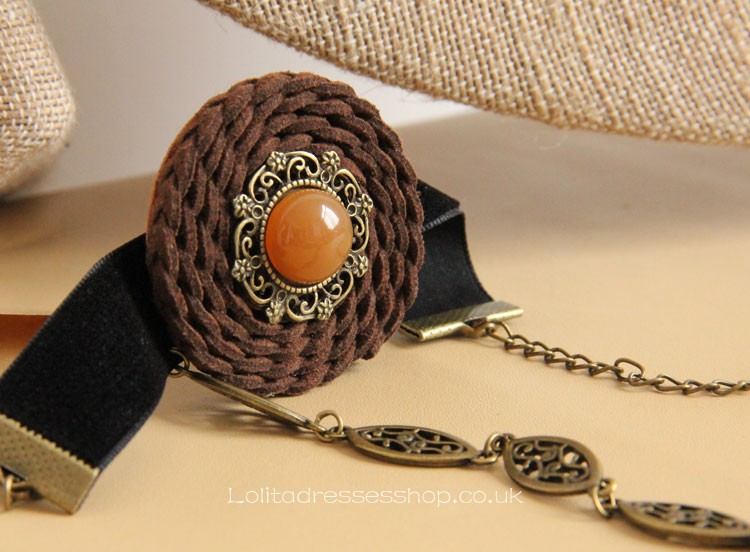 National Style Vintage Wool Flower Metal Chain Lolita Bracelet