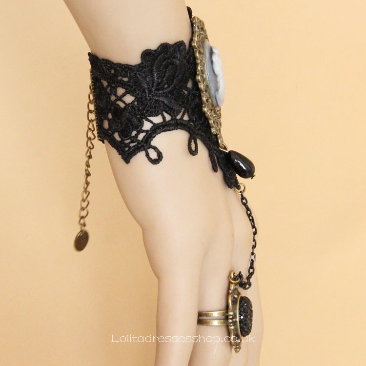 Vintage Black Lace with Ring Lolita Bracelet