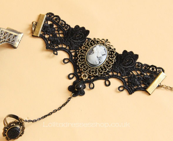 Vintage Black Lace with Ring Lolita Bracelet