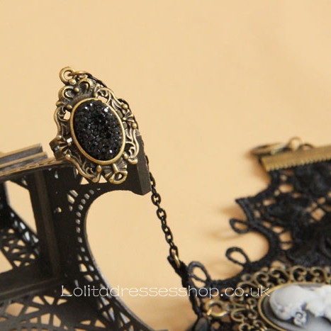Vintage Black Lace with Ring Lolita Bracelet