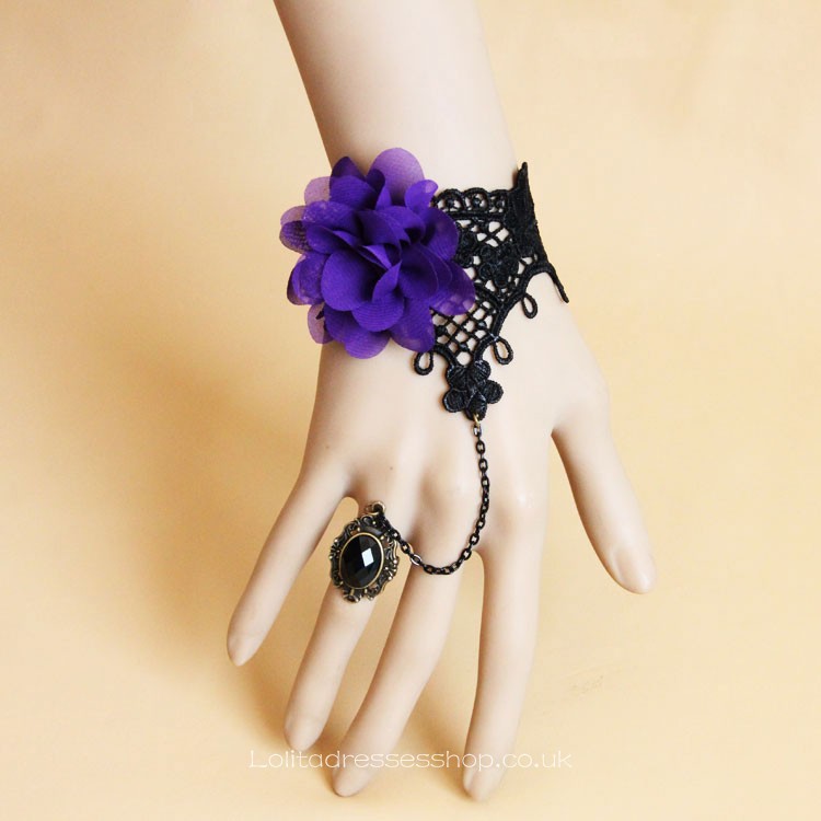 Gothic Black Lace and Dreamful Flower Sweet Lolita Bracelet