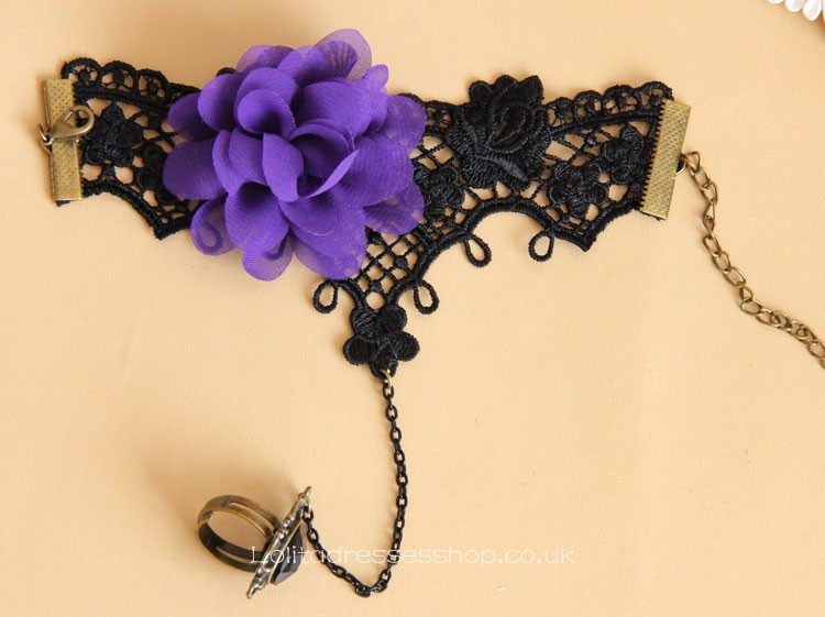 Gothic Black Lace and Dreamful Flower Sweet Lolita Bracelet