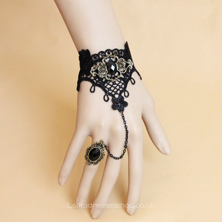 Fashion Black Lace Resin Diamond Ring Lolita Bracelet