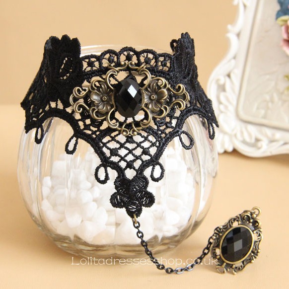 Fashion Black Lace Resin Diamond Ring Lolita Bracelet