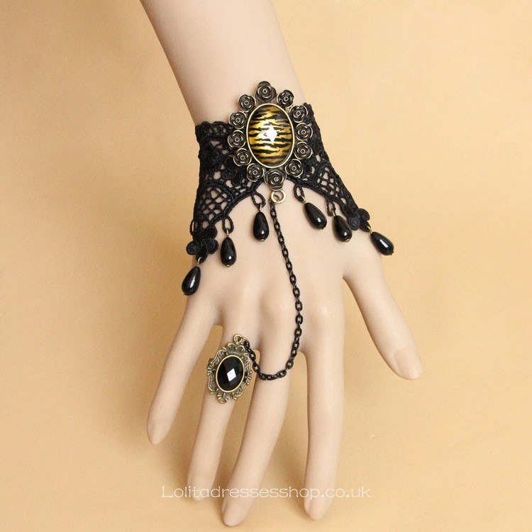 Gothic Vampire Black Lace Leopard Lolita Bracelet